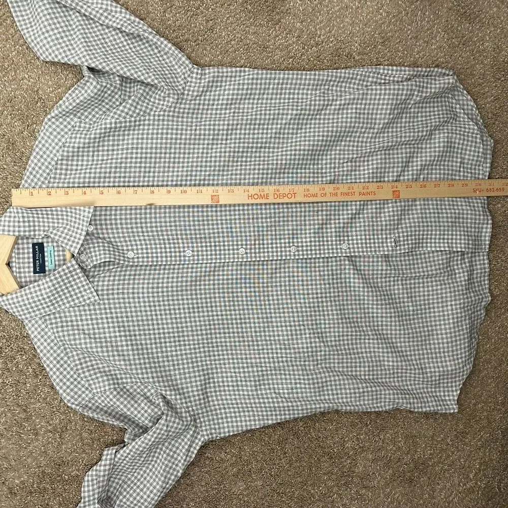 Peter Millar Collection Shirt Mens Large Gray Solid Summer Chambray‎ Button Down